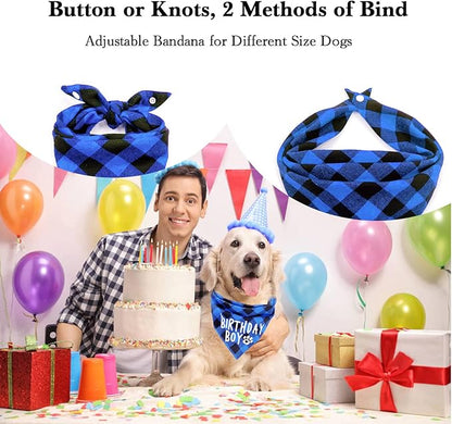 Birthday Plaid Dog Bandana with Button