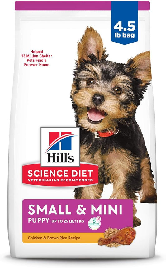 Hill's Science Diet Puppy, Puppy, Small & Mini Breeds Puppy Premium Nutrition, Dry Dog Food, Chicken, Brown Rice, & Barley, 4.5 lb Bag