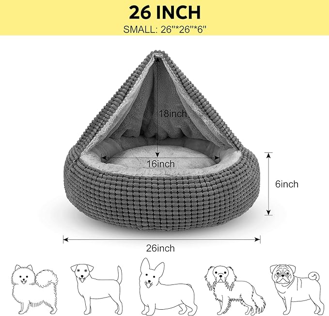 SIWA MARY Dog Bed with Attached Blanket for Small Dogs or Cats 26inch