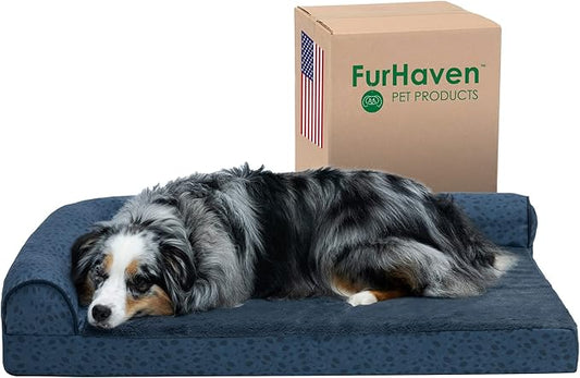 Furhaven Cooling Gel Dog Bed for Large/Medium Dogs w/ Removable Bolsters & Washable Cover 55 lbs