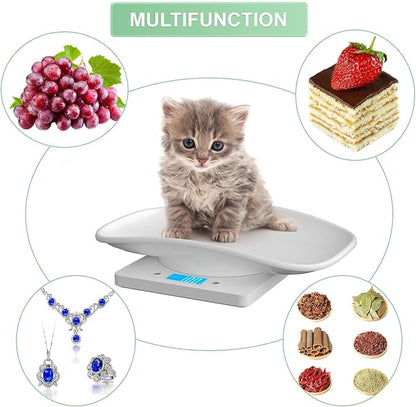 Digital Pet Scale, Multi-Function LCD Scale Digital Weight with Height Tray Measure Accurately, Perfect for Puppy/Kitten/Hamster/Hedgehog/Food, Capacity up to 22 lb, Length 11inch