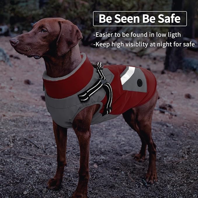IECOii Dog Coats for Large Dogs Winter Waterproof -Red