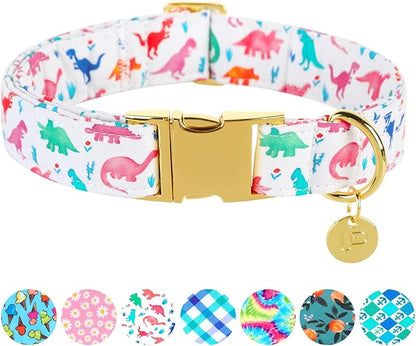 Dinosaur Summer Cotton Dog Collar with Metal Buckle
