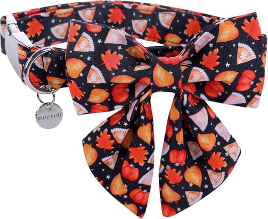 DOGWONG Fall Dog Collar with Bowtie