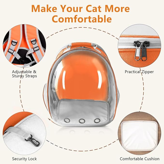 TOYSINTHEBOX Cat Backpack Carrier, Expandable Pet Bubble Backpack for Cat Small Dog Pet Travel Carrier Breathable Carrying Bag for Hiking, Travelling, Walking, Camping & Outdoor Up to 13 Lbs Orange