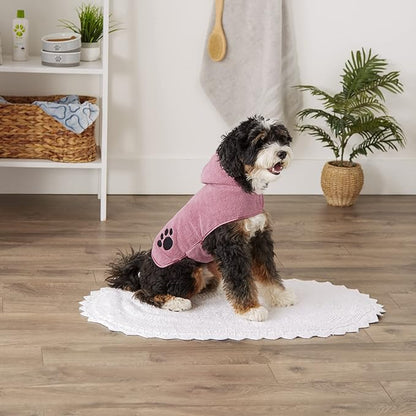 Bone Dry Pet Robe Collection, Embroidered Absorbent Microfiber Bath Robe with Adjustable Closure, for Dogs & Cats, Small, Rose