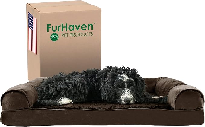 Furhaven Memory Foam Dog Bed for Large/Medium Dogs w/ Removable Bolsters & Washable Cover 55 lbs