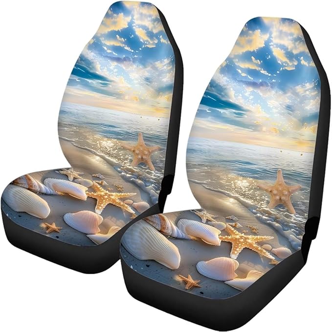 Sea Starfish Shell Car Seat Covers Full Set 4pcs Front