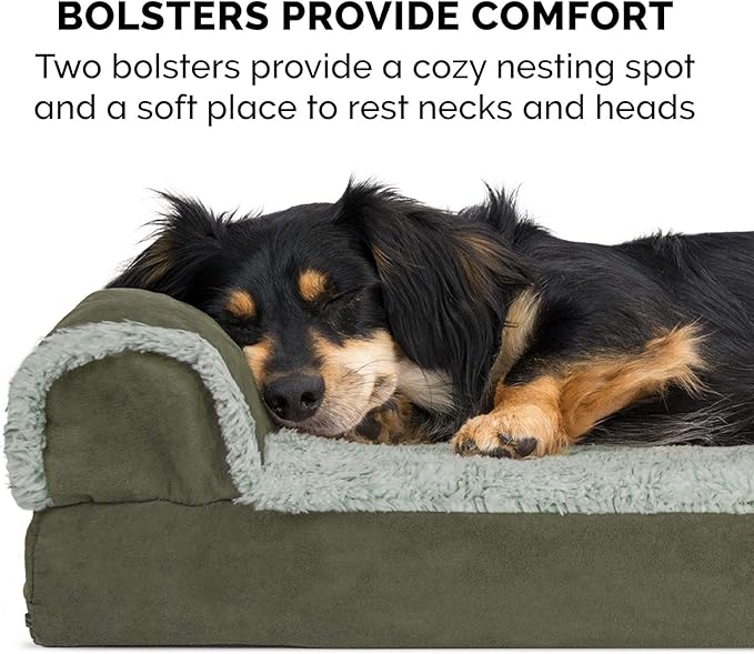 Furhaven Cooling Gel Dog Bed for Large/Medium Dogs w/ Removable Bolsters & Washable Cover 55 lbs