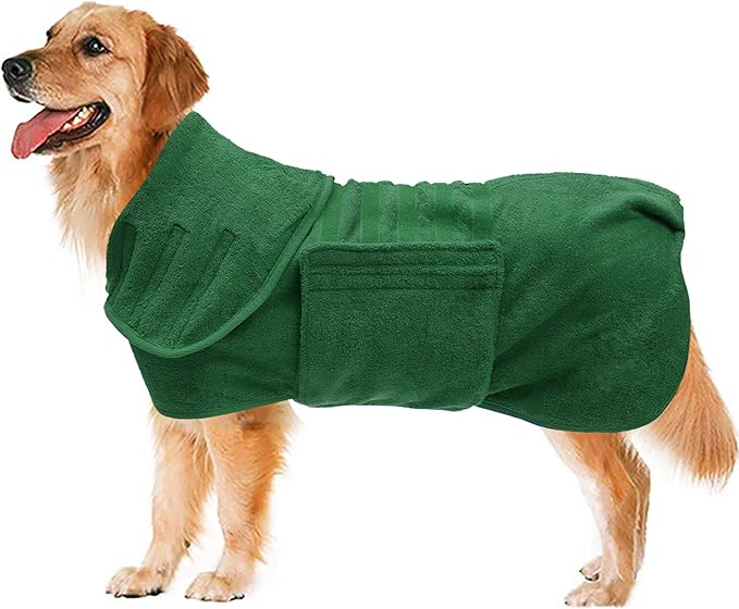 Geyecete Dog Drying Coat -Dry Fast Dog Bag - Dog Bathrobe Towel - Microfibre Fast Drying Super Absorbent Pet Dog Cat Bath Robe Towel,Luxuriously Soft-Green-L