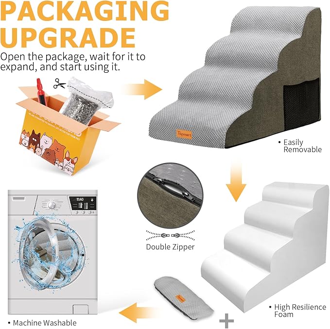 Topmart 4 Tiers Foam Dog Stairs/Steps for Small Dogs Pain,20.5”H