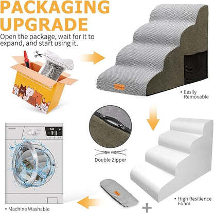 Topmart 4 Tiers Foam Dog Stairs/Steps for Small Dogs Pain,20.5”H