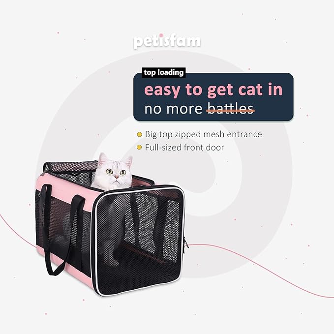 Top Load Pet Carrier for Large and Medium Cats, Small Dogs. Easy to get cat in, Carry, Storage, Clean and Escape Proof (Pink)