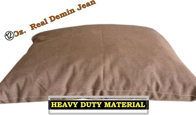 DIY Durable Brown Denim Fabric Heavy Duty Dog Bed Pillow Cover + Internal Waterproof Resistant Case for Medium Large Dogs - Covers ONLY Flat Style (Brown Denim, 47''x29'')