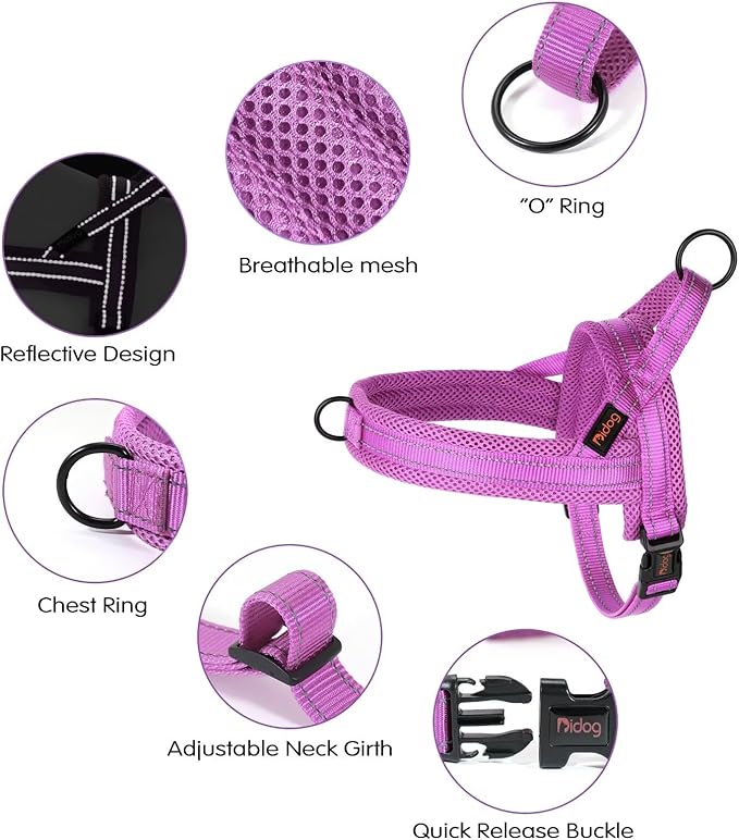 Didog No Pull Dog harness with Soft Mesh Padded,Reflective & Quick Fit Light Weight Dog Strap Vest Harness,Easy for Walking Training for Small & Medium and Large Dogs(Purple,XS)