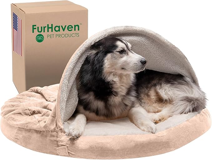 Furhaven 44" Round Memory Foam Dog Bed for Large Dogs w/ Removable Washable Cover 80 lbs 44-inch