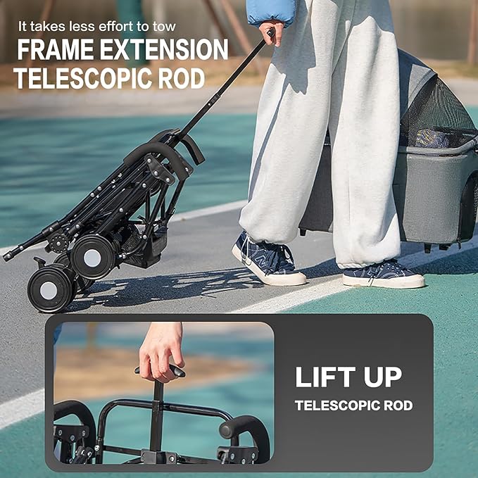 3 in 1 Dog Stroller 4 Wheels Folding