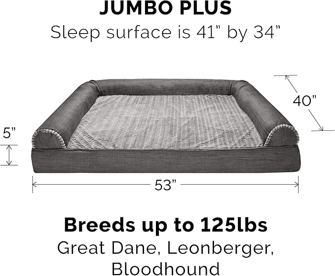 Furhaven Replacement Dog Bed Cover Luxe Faux Fur & Performance Linen Sofa-Style