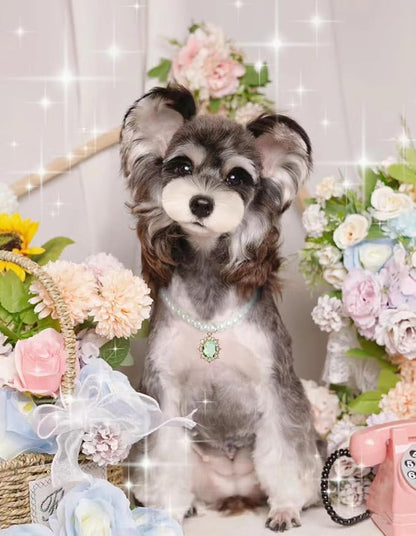 Pearl Dog Collar Elegant Oval Crystal Rhinestone Necklace Pet Jewelry for Cats Small Dogs Puppy Yorkie Chihuahua Cat Wedding Collar (Green