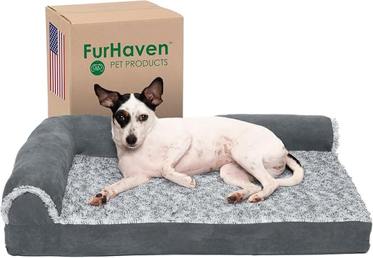 Furhaven Memory Foam Dog Bed for Medium/Small Dogs w/ Removable Bolsters & Washable Cover 35 lbs
