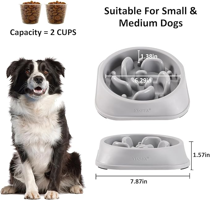 Dog Dishes for Small Dogs and Dog Dishes for Medium Dogs, Slow Feeder Dog Bowls, Dog Slow Feeder Bowl, Dog Food Bowls Slow Feeder, Dog Bowl Slow Feeder, Dog Bowl That Slow Down Eating(Gray)