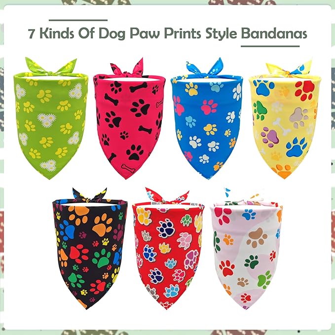 Paw Print Dog Bandanas for Small Dogs Breed 18 Inch 7PCS