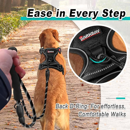 BARKBAY Dog Harness No Pull 3 Buckles for Large Dogs - Adjustable, Reflective, Comfortable, No Choke, Heavy-Duty - Perfect for Outdoor Training, Walking, and Hiking - Strong & Durable - L & Black