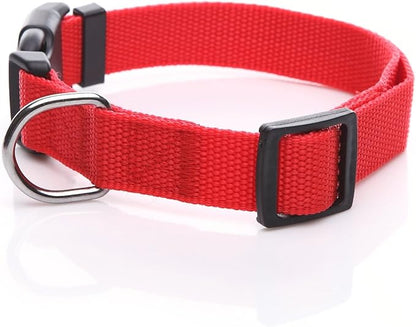 Adjustable Nylon Dog Collar, pet collar 1 Inch 3/4 Inch 5/8 Inch Wide, for Large medium Small Dogs(5/8 Inch, Red)