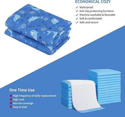 IEUUMLER Washable Pee Pads for Dogs 2 Pack EU007 (Dolphin, 30"X20"-2pcs)