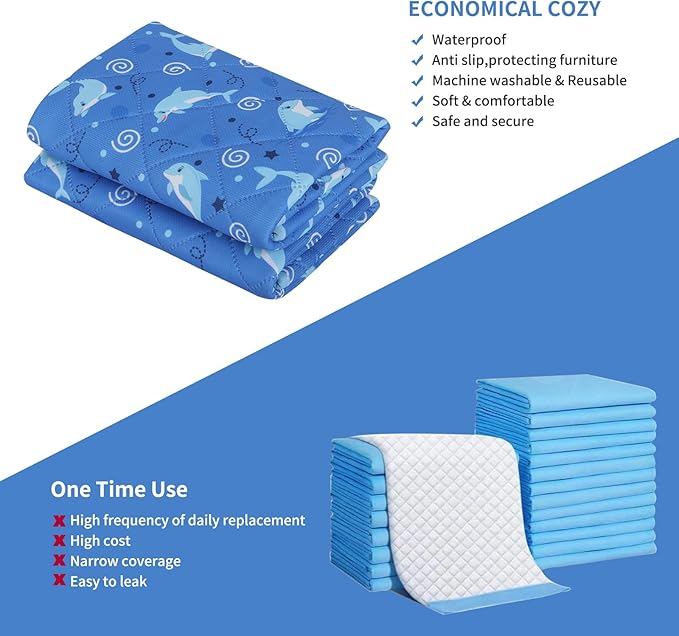 IEUUMLER Washable Pee Pads for Dogs 2 Pack EU007 (Dolphin, 24"X18"-2pcs)