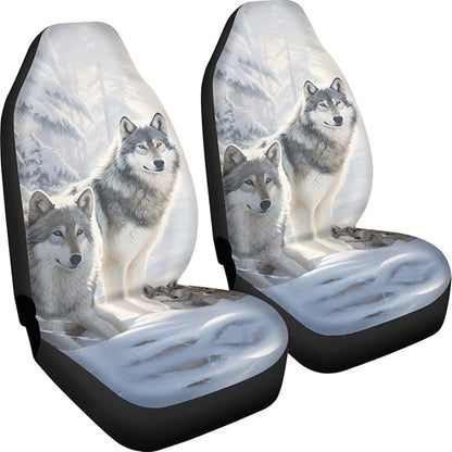 UNICEU Snow Wolf Print Car Seat Covers 2 Packs