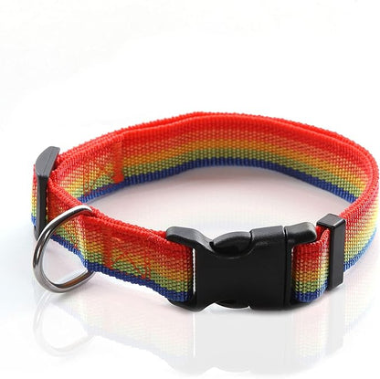 Adjustable Nylon Dog Collar 1 Inch 3/4 Inch 5/8 Inch (S(5/8" x 11-16"), Rainbow)