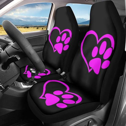 Love Heart Dog Paw Print Car Seat Covers Front Set