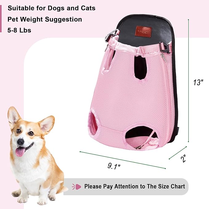 Pet Backpack Carrier for Small Dogs Easy-Fit Dog Backpack Carrier Adjustable Dog Chest Carrier 5-8 Lbs, Pink M