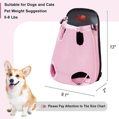 Pet Backpack Carrier for Small Dogs Easy-Fit Dog Backpack Carrier Adjustable Dog Chest Carrier 5-8 Lbs, Pink M