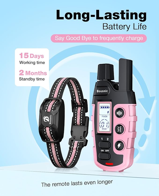 Bousnic Dog Shock Collar 3300Ft Dog 5-120lbs Small (1-8), Vibration(1-16), Shock(1-99) (LightPink)
