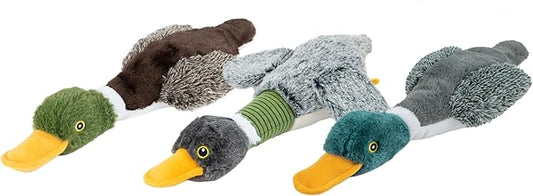 Best Pet Supplies Interactive Mallard Mates Dog Toy with Crinkle and Squeaky Enrichment for Small and Medium Breed, Cute and Plush - Mallard Duck Wing Bundle (Gray, Gray, Brown), Medium