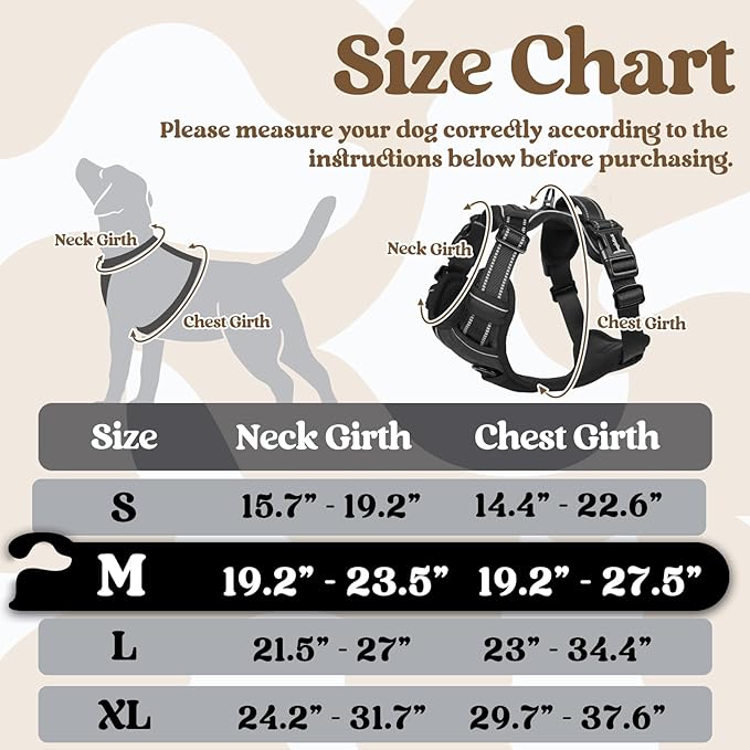 rabbitgoo Dog Harness Medium Sized, No Pull Pet Harness with 3 Buckles, Adjustable Soft Padded Dog Vest with Instant Control Handle, Easy Walking Reflective Pet Vest for Medium Dogs, Black, M