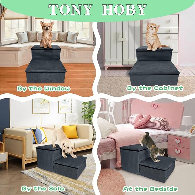 TONY HOBY Dog Stairs 2-Step Pet 2 Steps)