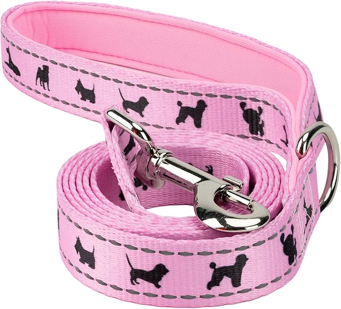 EcoBark Dog Leash - 4 FT / 5 FT / 6 FT Reflective Dog Leash- Eco-Bright Dog Leashes with Padded Handle - Strong Heavy Duty Dog Leash - Nylon Dog Leash for Medium and Large Dogs (Baby Pink Dog Leash)