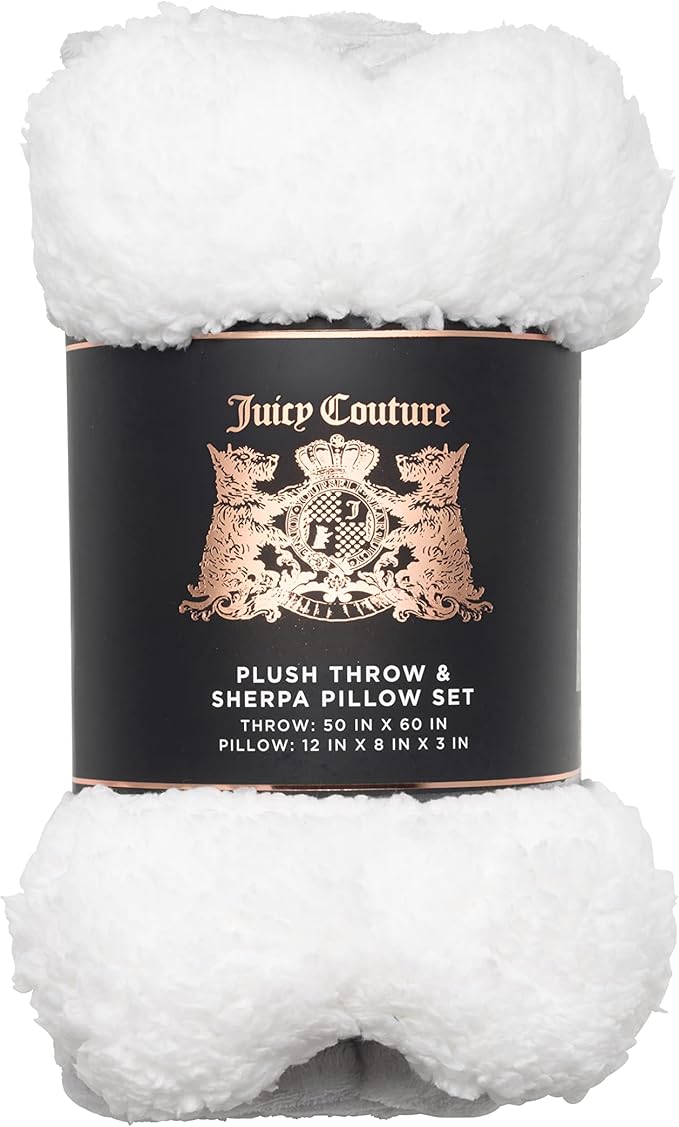 Juicy Couture Grey Paws and Stripes Dog Blanket with Sherpa Bone Shaped Pillow – Plush Puppy Blanket Throw