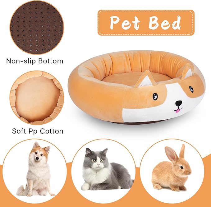 26" Corgi Pet Bed, Calming Dog & Cat Plush Bed, Fulffy Comfy Padded Cat Mat Plush Pet Bed, Non-Slip Bottom, Soft Washable Sleeping Dog Cot for Medium Small Dogs Cat Puppy Kitty