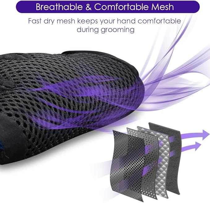 Upgrade Version Pet Grooming Glove - Gentle Deshedding Brush Glove - Efficient Pet Hair Remover Mitt - Enhanced Five Finger Design - Perfect for Dog & Cat with Long & Short Fur - 1 Pair (Purple)