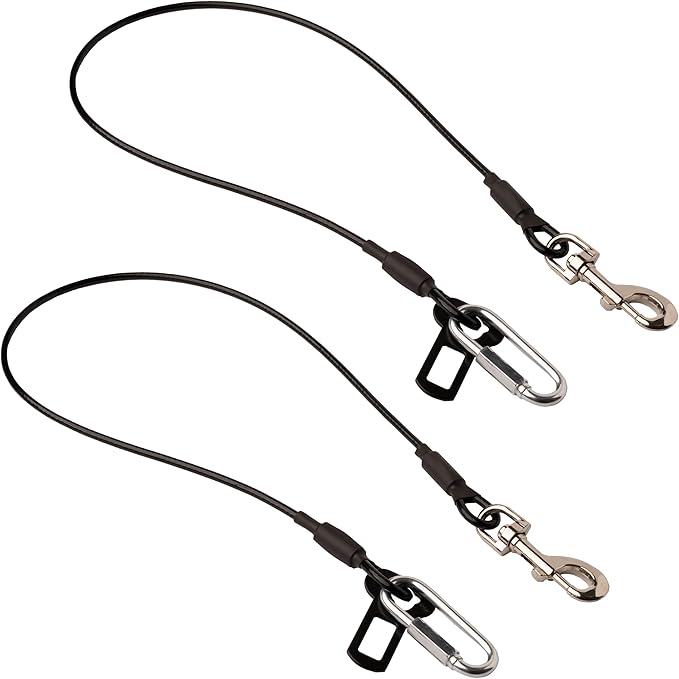 Leashboss 2 Pack Dog Car Seat Belt Restraints - Dog Seatbelt Harness for Car - No-Chew Heavy Duty Tether Cable - Coated Steel Rope Wire Leash to Prevent Chewing - Seat Belt Clip and LATCH Carabiner