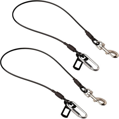 Leashboss 2 Pack Dog Car Seat Belt Restraints - Dog Seatbelt Harness for Car - No-Chew Heavy Duty Tether Cable - Coated Steel Rope Wire Leash to Prevent Chewing - Seat Belt Clip and LATCH Carabiner