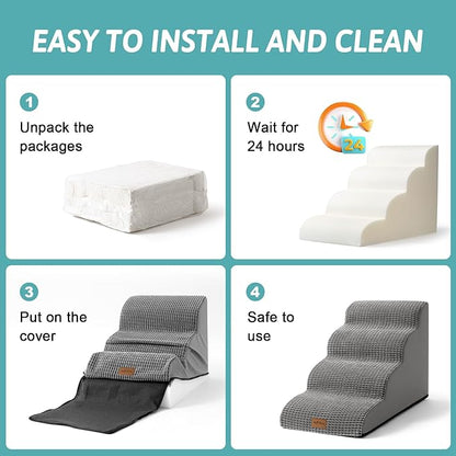 Dog Stairs for Medium Bed 20" H 15.7x28.3x19.7in, Light 4 Tiers