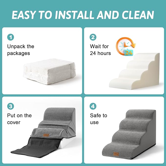 Dog Stairs for Couch or Low Bed 15.7x22.4x15.7in, Light 3 Tiers