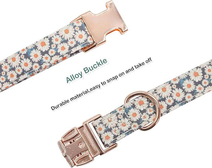 Cotton Dog Collar Metal Buckle Daisy Summer (01-Daisy, L(15-23in))