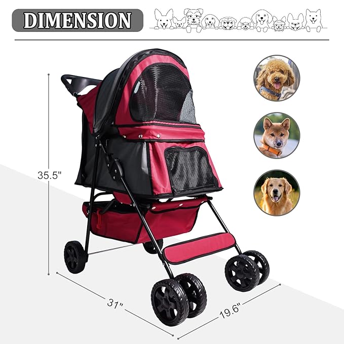 Pet Dog Stroller 4-Wheel Promenade