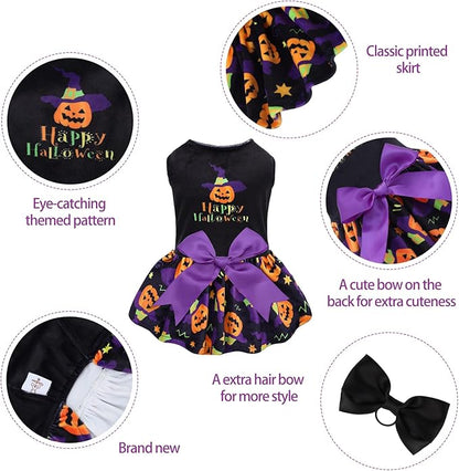 CuteBone Halloween Dog Dresses Velvet Holiday Small Dogs Clothes Onesie Pet Apparel Girl Puppy Skirt with Bow Hair Rope CVA41M-D